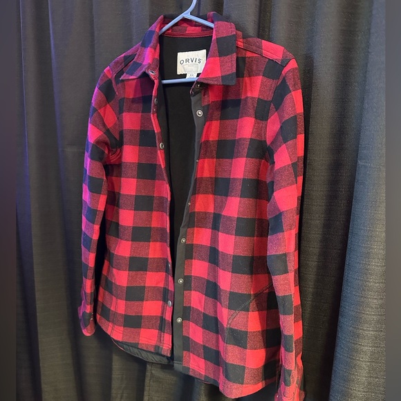 Orvis Plaid Flannel Shacket Pinnacle shirt jacket black red checkered medium - Picture 2 of 6